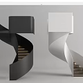 Modern Black And White Spiral Staircase With Wooden Steps Design