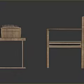 Modern Minimalist Wooden Furniture Bench And Chair With Woven Seat And Gray Cushion