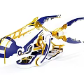 Futuristic Warship With Blue White Gold Mechanical Structure And Aerodynamic Design