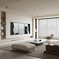 Modern Living Room Interior With TV Wall Sofa Coffee Table And Large Window