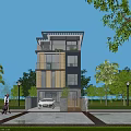 Modern Detached Villa Exterior With Green Lawn Trees And White Car