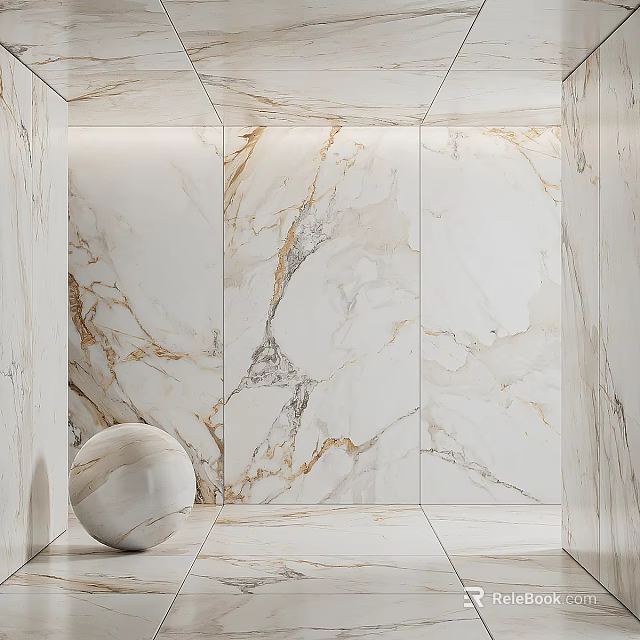 Luxurious Modern Interior Space With Polished Marble Wall And Decorative Sphere 3d model
