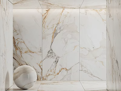 Luxurious Modern Interior Space With Polished Marble Wall And Decorative Sphere 3d model