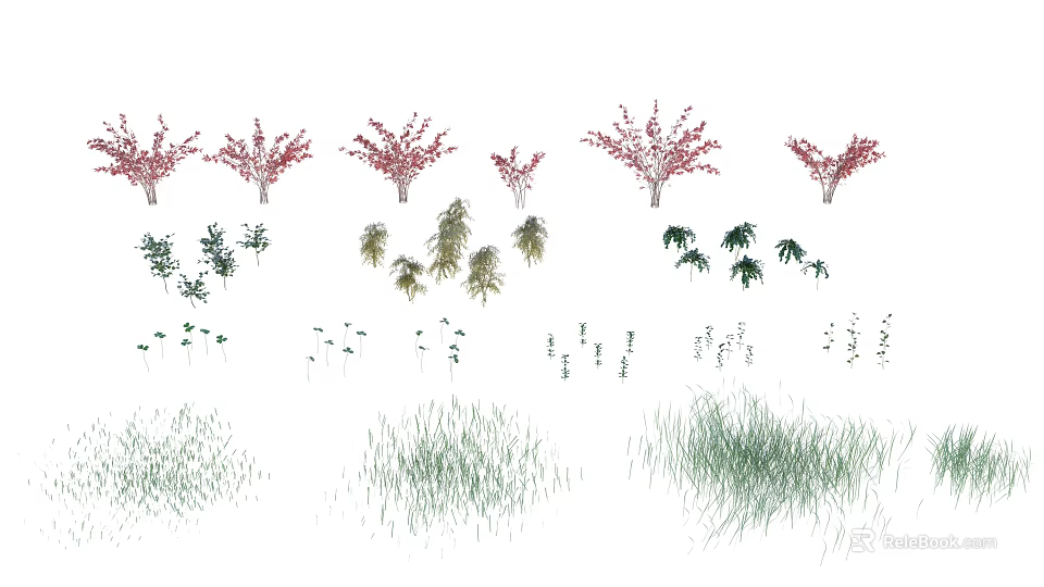 Colorful Garden Shrub Collection Featuring Various Red Green Types And Decorative Foliage Forms 3d model 