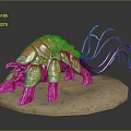Red Armored Creature Character With Tentacles On Stone Base 3d model