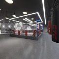 Modern Boxing Training Gym With Red Ring Punching Bags Posters And Bright Lights