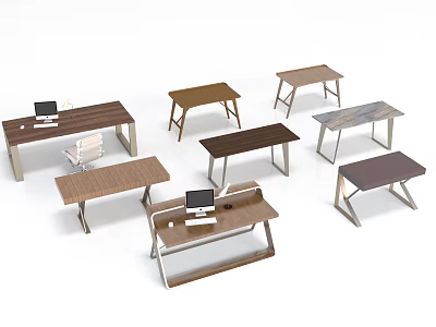 Various Modern Desks With Different Designs And Computer Setups For Home Office 3d model