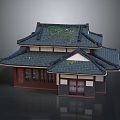 Traditional Two Story Architecture Wooden Structure With Tile Roof Green Vegetation And Classic Windows Doors