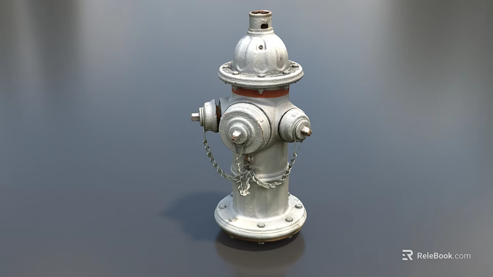 Silver Metal Fire Hydrant With Chain And Bolt For Outdoor Fire Safety Equipment 3d model 
