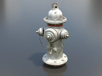 Silver Metal Fire Hydrant With Chain And Bolt For Outdoor Fire Safety Equipment 3d model