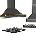 Modern Black Kitchen Appliances With Gold Accent Range Hoods And Gas Stoves