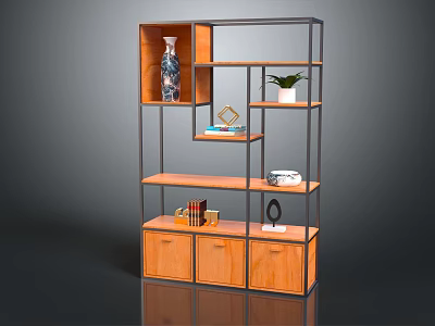 Wooden and Metal Frame Shelf Unit with Multiple Shelves Vase Potted Plant Books Decorative Items 3d model