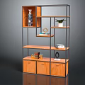 Wooden and Metal Frame Shelf Unit with Multiple Shelves Vase Potted Plant Books Decorative Items