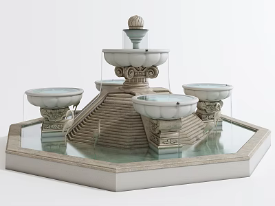 Garden Ornament Stone Multi Tiered Fountain With Carved Basins And Flowing Water 3d model