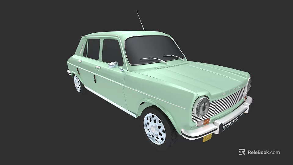 Light Green Vintage Four Door Car With White Wheels Black Windows And Round Headlights 3d model 