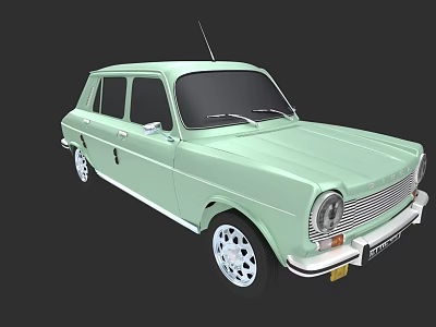 Light Green Vintage Four Door Car With White Wheels Black Windows And Round Headlights 3d model