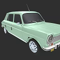 Light Green Vintage Four Door Car With White Wheels Black Windows And Round Headlights