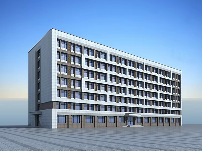 Modern Multi Storey Office Building With White And Brown Facade And Large Windows 3d model