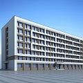 Modern Multi Storey Office Building With White And Brown Facade And Large Windows