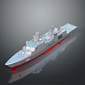 Modern Military Warship With Gray Hull Red Bottom And Advanced Radar Navigation Systems