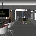 Modern Public Office Space With Open Layout Desk Chairs Sofa And Marble Walls