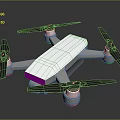 Modern Drone With White Body Purple Front Four Propellers Gray Arms And Green Indicators