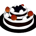 Delicious Chocolate Layered Cake With Fresh Strawberries Blueberries And Whipped Cream On Black Plate
