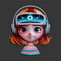 Woman With Colorful Hair Wearing VR Headset And Headphones In Stylish Futuristic Design