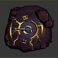 Sculpture Carving Featuring Glowing Axe Orange Yellow Elements Flames On Purple Rock Base Luminous Lines