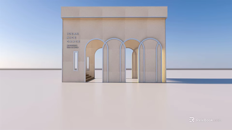 Hennessy Exhibition Pavilion Modern Architectural Design With Arched Doorways And Light Colored Facade 3d model 