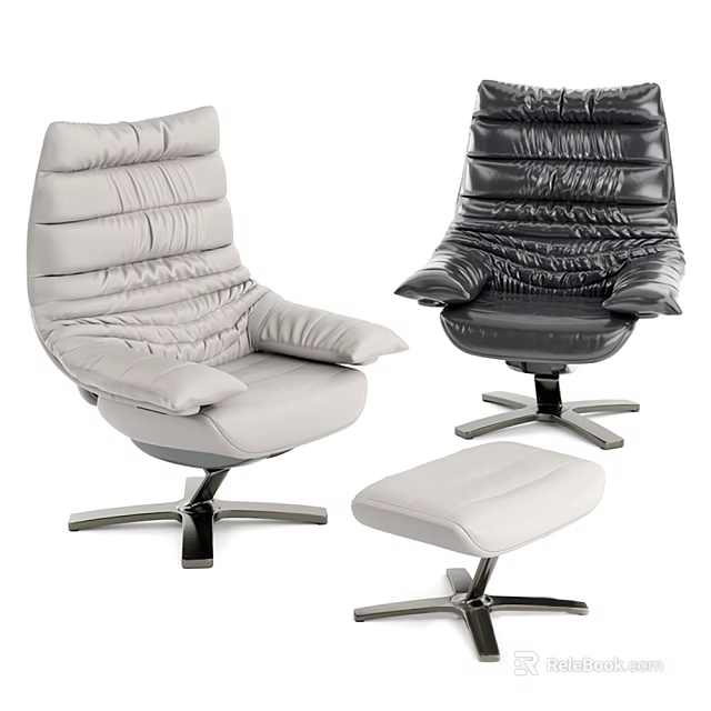 Modern Leather Office Chair in Gray Black with Ottoman and Swivel Base Design 3d model 