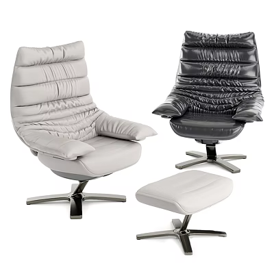 Modern Leather Office Chair in Gray Black with Ottoman and Swivel Base Design 3d model