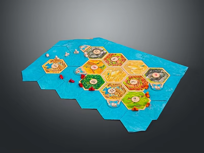 Scenic Hexagonal Landscape With Blue Background Colorful Patterns And Small Figures 3d model