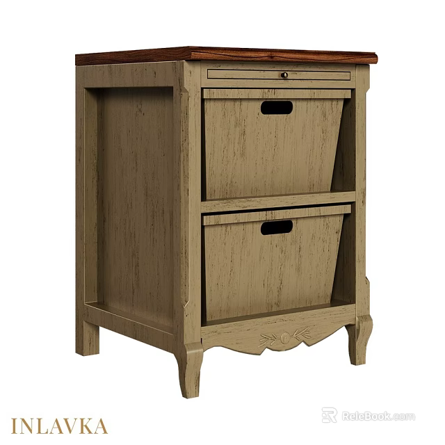 Rustic Wooden Chest of Drawers Featuring Two Storage Drawers And Ornate Legs 3d model 