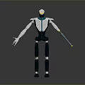 Futuristic Teal And White Game Movie Robot Character Holding Staff With Mechanical Design