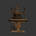 Wooden Accent Table With Carved Details And Decorative Lavender Plant