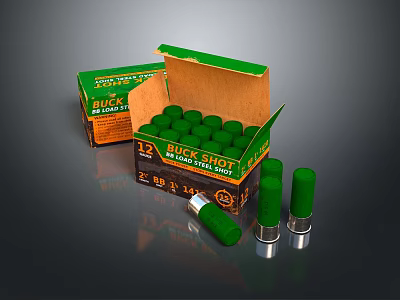 Bulk Shot BB Shot Shells in Green Box With Loose Ammunition Rounds 3d model