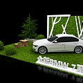 All New White BMW Car Display With Green Plant Wall Trees And Shrubs