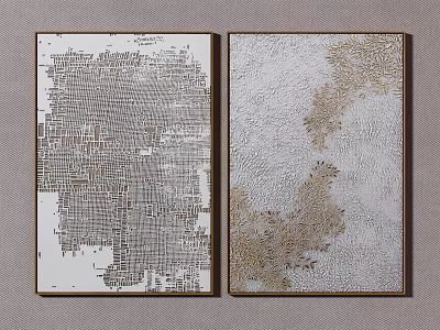 Abstract Decorative Wall Art Double Panel With Grid Pattern And Gold Texture Brown Frame 3d model