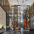 Modern Hotel Lobby Interior With Glass Windows Hanging Lights And Comfortable Sofa Seating