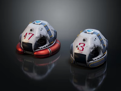 Two Helmet Like Devices Featuring Number 17 And 3 White Red Reflective Design 3d model