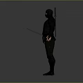 Ninja Game Movie Character In Black Outfit With Back Sword Standing Pose
