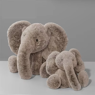 Soft Furry Light Brown Elephant Plush Toys With Large And Small Sizes 3d model