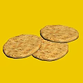 Golden Round Crispy Flatbreads With Three Pieces And Textured Surface On Dark Background 3d model
