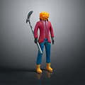 Halloween Themed Character Model With Pumpkin Head Red Coat Blue Pants Yellow Boots And Scythe