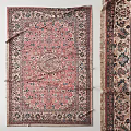 Traditional Square Area Rug With Intricate Floral Patterns And Red Blue Accents