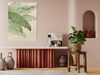 Quiet Wind Jewelry Hanging Painting Combination Plant Painting Wall Texture Old Furniture Living Room Ceramics Quiet Dining Room 3d model