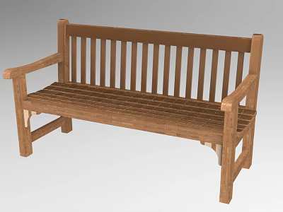 Wooden Outdoor Leisure Bench With Slatted Backrest And Armrests Design 3d model