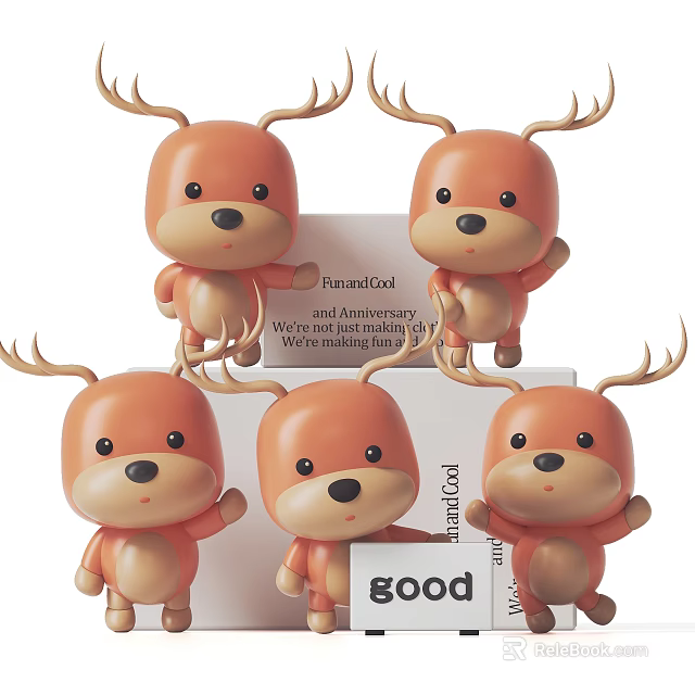 Cute Orange Plush Deer Dolls With Anniversary Limited Edition Design 3d model 