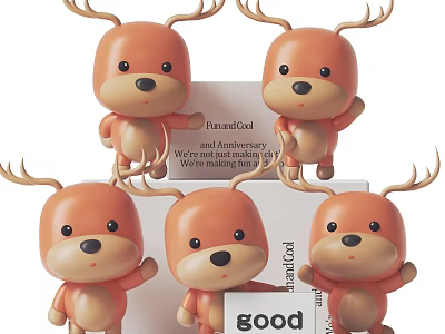Cute Orange Plush Deer Dolls With Anniversary Limited Edition Design 3d model